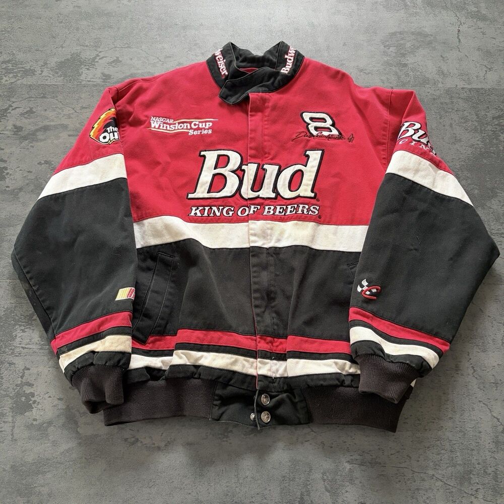 VTG Chase Authentics Budweiser Jacket Mens Medium NASCAR Racing Embroidered 00s